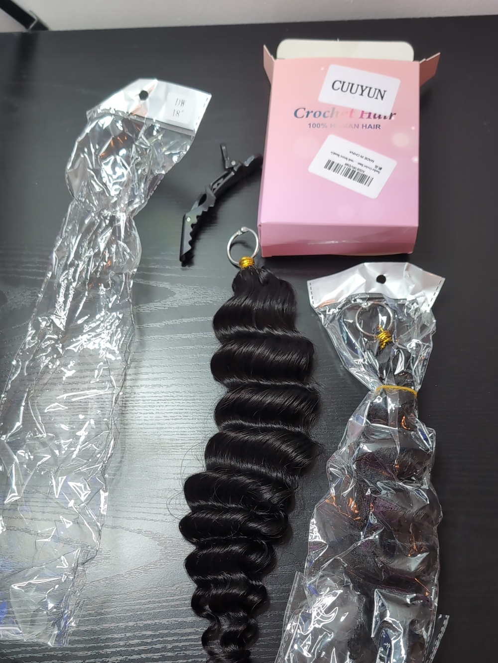 18 Inch 120 G 100 Strands Deep Wave Feather Crochet Human Hair 1B Natural Black
